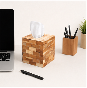 Boîte à mouchoirs en bois à carreaux faite à la main, écologique, carrée, pour la maison, le bureau et la décoration d'hôtel, à bas prix - Product Image 2