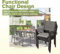 Ensemble de salle à manger d'extérieur convertible moderne 6 pièces avec table rectangulaire en acier et plateau en bois et 6 chaises pour hôtel et terrasse