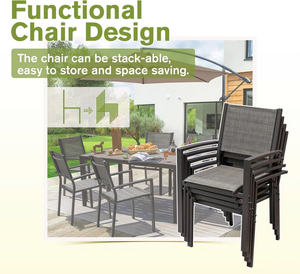 Modern Convertible 6-Piece Outdoor Dining Set with Rectangle Steel Frame <b>Wood</b> <b>Top</b> <b>Table</b> & 6 Chairs for Hotel & Patio Use - Product Image 5