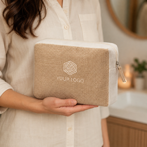Pochette cosmétique en jute laminée avec fermeture éclair 23x16x3.5cm, soufflet en coton, logo personnalisé, sacs de maquillage et de toilette, vente en gros, OEM, marque privée - Product Image 5