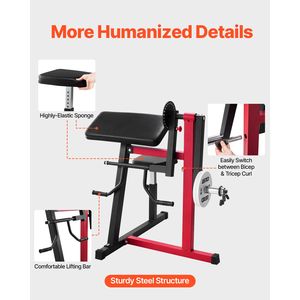 Macchina per curl Preacher 2-in-1 per estensione bicipiti e tricipiti, allenamento isolato delle braccia da seduti, a carico con dischi - Product Image 4