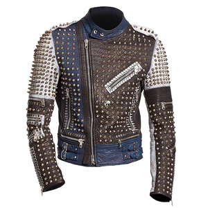 Men's Studded Leather Biker Motorcycle Jacket Multi Texture Punk Spike Rivet Gothic Streetwear <b>Coat</b> <b>Zipper</b> Closure Autumn - Product Image 1