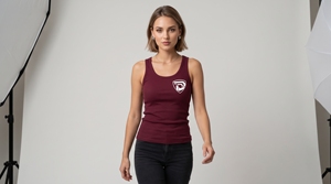 <b>Women's</b> Maroon Scoop Neck <b>Tank</b> <b>Top</b> With <b>White</b> Logo Front Heat Transfer Printed Casual Knitted Breathable 100% Cotton - Product Image 4