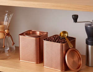 Square Copper Coffee And <b>Tea</b> Canister Classic Design Kitchenware Storage Container For Home And Office Set Of 2 Pcs - Product Image 4