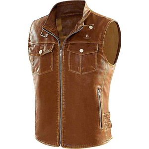 Men's Genuine <b>Leather</b> Vest Biker Motorcycle Adults Custom Wholesale ODM <b>Sleeveless</b> <b>Jacket</b> Vintage Premium Casual Outerwear 2026 - Product Image 1
