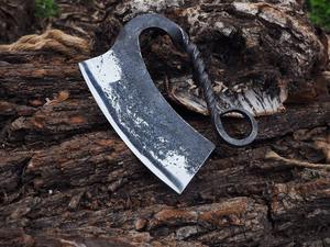 Couteau de cuisine Ulu Cleaver en acier Damas forgé à la main, en acier au carbone, avec manche en bois et options personnalisables - Product Image 4