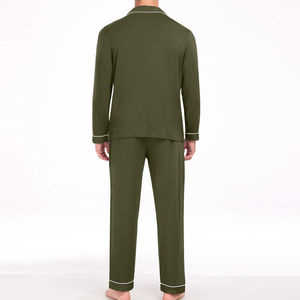 ชุดนอนผู้ชาย 2 ชิ้น ชุดนอนผ้าฝ้ายเนื้อนุ่ม กางเกงขายาว เสื้อยืดแขนยาวแบบเฮนลีย์ ชุดนอนลำลองสำหรับผู้ชาย - Product Image 2