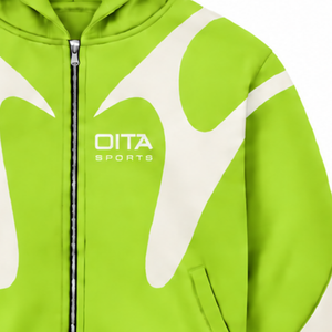 Lime Green Contrast Panel <b>Zip</b> Up <b>Hoodie</b> Men Streetwear Full Zipper Long Sleeve Casual Fleece Hooded Jacket With Side <b>Pockets</b> - Product Image 5