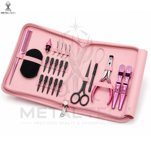 Premium Quality Hair Extension Beauty <b>Tool</b> Set With <b>Pink</b> Color Zipper Storage Case Wholesale Rate New Trendy Carry Case <b>Tools</b> - Product Image 2