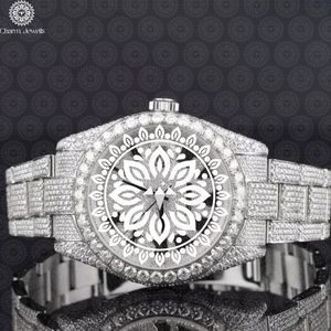 Charm Jewells Montre ronde de luxe en acier inoxydable pour femme, cadran analogique, cristal saphir, lunette en diamant, fermoir pliant - Product Image 2