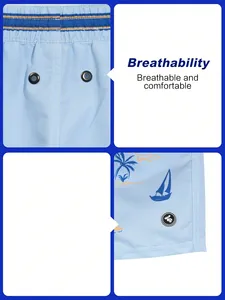 Men's Contrast Color <b>Light</b> Blue Summer Casual Beach Holiday Vacation Holiday Elastic Waist Drawstring Pants, Board Shorts - Product Image 6