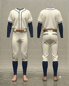 Men's <b>Baseball</b> Uniform Set Cream Navy Short Sleeve Jersey Pants Breathable Polyester Team Wear All Seasons Regular Fit - Product Image 1