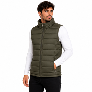 Gilet matelassé décontracté en toile écologique pour homme, coupe-vent, sans marque, isolant, chaud, col montant, idéal pour l'été - Product Image 4