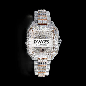 Moissanite Diamond Quartz Movement Unisex Wrist Watch 42mm Pointer Dial Stainless Steel Band Iced Out Hip Hop Style - Product Image 3