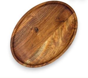 Plateau de service ovale moderne en bois Moradabad Art Metal Ware, motif nature de la nature, poignée en corde, grain naturel, fait main pour la salle à manger - Product Image 4