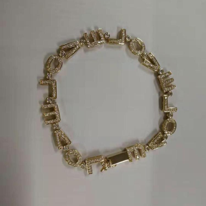 AMBER JEWELS T-2554 Bracelet tennis unisexe plaqué or 10K avec lettre, serti de diamants taille brillant, certifié IGI, maillons de chaîne - Product Image 1
