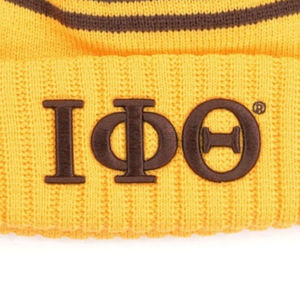 Iota Phi Theta 1963 Knit Beanie Hat Brown and Gold Winter Pom Cuff Cap Greek Life Fraternity Cold Weather Headwear - Product Image 4
