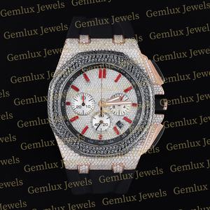 Testeur de diamant de haute qualité bracelet en caoutchouc noir D VVS Iced Out Moissanite diamant chronographe Date automatique montre pour hommes - Product Image 3
