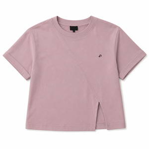 Camiseta Corta Asimétrica Color Malva para Mujer, Blusa Casual de Manga Corta con Cuello Redondo, Fabricada con Algodón y Spandex de Primera Calidad para Verano - Product Image 3