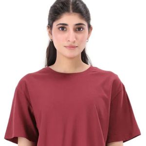 Camiseta de manga corta con cuello redondo para mujer, color burdeos, corte relajado, informal, básica, holgada, para el día a día, ropa de moda para mujer - Product Image 2