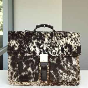 Maletín de Cuero Genuino Vintage con Pelo para Portátil, Bolso de Negocios, Maletín de Mensajero, Bolso de Mano, Bolso de Oficina para Ordenador Portátil LPBH-0008 - Product Image 1