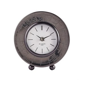 Horloge de bureau en métal, design circulaire traditionnel, mouvement à quartz, sonnerie horaire, cadran blanc avec motif de carte du monde, Noël - Product Image 1