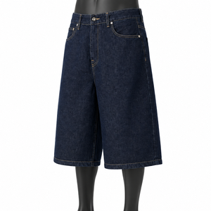 Men’s Dark Blue Denim Jorts Loose Fit Casual Knee Length Baggy Jean Shorts Streetwear Summer Fashion - Product Image 3