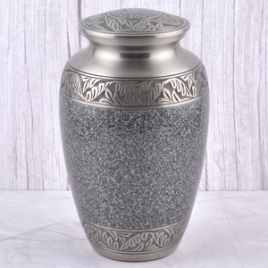 Urna Funeraria de Latón con Patrón de Hojas Grises y Plateadas, Acabado Pulido, para Cenizas Humanas, Urna Conmemorativa - Product Image 5
