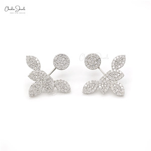 Chordia Jewels Floral Pattern Diamond <b>Cuff</b> <b>Earrings</b> 14K Solid White Gold Cluster Diamond <b>Earrings</b> Luxury Bridesmaid Jewelry Sale - Product Image 2