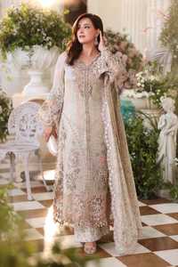 Robe Anarkali longue en soie brodée beige traditionnelle pour femme, style Inde Pakistan, robe de mariée, coupe ample, taille adulte - Product Image 3
