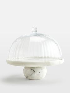 Modern Customizable Round Marble <b>Cake</b> <b>Stand</b> with wooden Base & glass lid Handmade Dessert Display Pedestal Party Home hotel - Product Image 2