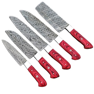5 PCS Handmade Damascus Kitchen <b>Knife</b> <b>Set</b> Professional Chef <b>Knife</b> <b>Set</b> with Red Wood Handles Custom OEM - Product Image 1