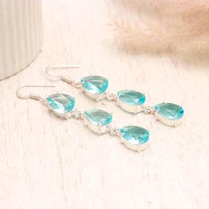 “Aquamarine Quartz Teardrop <b>Earrings</b> 925 Sterling <b>Silver</b> <b>Dangle</b> <b>Earrings</b> Pear Cut Blue Gemstone Handmade Jewelry Wholesale - Product Image 2