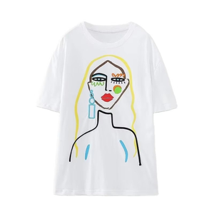 Nuevo diseño de moda, camisetas de algodón baratas al por mayor para mujer, con cuello redondo y manga corta/larga, conjuntos para mujer - Product Image 1