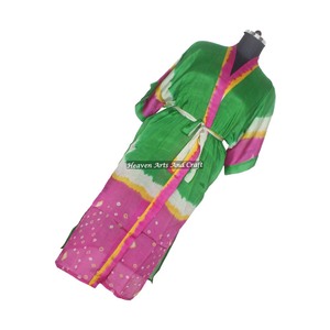 KL012 Abstract Women Blended Poly Silk Vintage Sari Kimono Long Jacket Autumn <b>Winter</b> Adjustable Drawstring Closure Quick Dry - Product Image 2