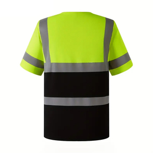 Camiseta de Trabajo de Alta Visibilidad para Hombre, Manga Corta, Verde Neón, Rayas Reflectantes Negras, Material de Poliéster, Camisa Fluorescente - Product Image 2