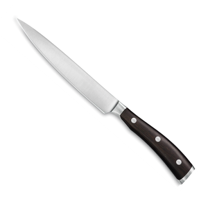 Couteau utilitaire de 6 pouces, acier inoxydable, lame de précision tranchante, manche en bois brun foncé, triple rivet, multi-usages, professionnel, cuisine - Product Image 4