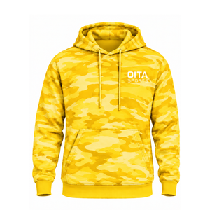 Sudadera con Capucha Camuflaje Amarillo Dorado para Hombre, Sudadera de Forro Polar con Estampado de Camuflaje, Bolsillo Canguro, Cordón Ajustable, Informal, para Invierno y Actividades al Aire Libre - Product Image 1