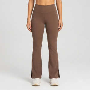 High Waist <b>Flared</b> <b>Leggings</b> Solid Color Stretch Knitted Full Length Women's Activewear Pants - Product Image 1
