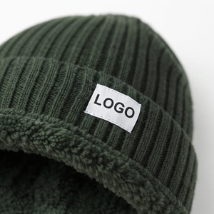 High Quality Unisex Beanie Warm <b>Sherpa</b> Fleece Lined Rib Knit Winter Wear <b>Hat</b> Custom Logo Wholesale Manufacture - Product Image 4