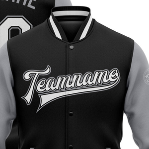 Chaqueta Varsity Personalizada para Hombre, 100% Poliéster, Estilo Casual, Chaqueta de Béisbol con Letras de Equipo, Bolsillos con Ribetes y Broches Frontales - Product Image 2