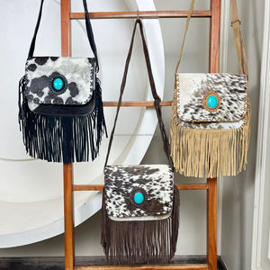 Bolso de Hombro de Cuero con Flecos de Piel de Ante Estilo Occidental Nuevo, Bolso de Cuero Boho de Alta Calidad para Mujer con Piedra Turquesa - Product Image 4