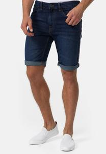 Shorts en jean vintage délavé avec logo personnalisé pour homme, coupe droite, style urbain, boutons sur le devant, décontracté, bleu foncé, avec bande latérale, idéal pour l'été - Product Image 3