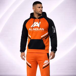 Ensemble de survêtement orange et noir pour homme – Ensemble sweat à capuche et jogging avec logo personnalisé |   Vêtements de sport slim fit streetwear - Product Image 1