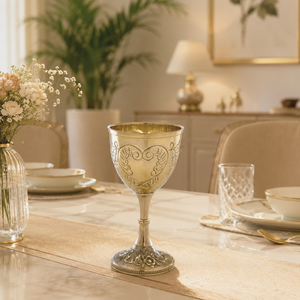 Antique Style Gold Metal Goblet <b>Cup</b> | Floral Engraved Decorative Chalice <b>for</b> Kitchen Bar Dining Tableware Gift Decor Collection - Product Image 1