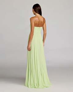 Elegante Vestido de Noche Largo hasta el Suelo, sin Tirantes, Color Verde Salvia, con Patrón Geométrico, Cintura Imperio, de Satén, con Sujetador Incorporado, Ecológico - Product Image 3