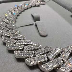 Bijoux fins en argent 925 plaqué rhodium, bracelets chaîne cubaine et maillons, sertis de moissanite VVS taille baguette, style hip-hop pour hommes - Product Image 3