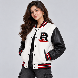 Chaquetas Varsity de Moda para Mujer en Azul y Blanco, Tallas Grandes, Chaquetas de Lana Elegantes para Damas, Servicio OEM - Product Image 4