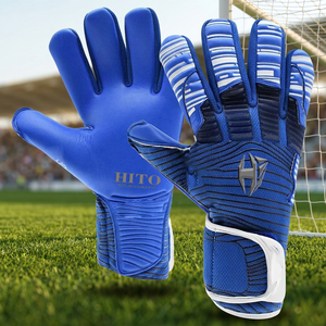 Gants de gardien de but de football professionnels en latex, paume plate, fermeture auto-agrippante, protection des doigts et du pouce, logo personnalisé imprimé - Product Image 2