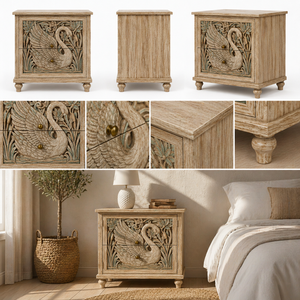 ตู้เก็บของไม้เนื้อแข็งคุณภาพพรีเมียม ลายแกะสลักหงส์ 2 ลิ้นชัก สำหรับห้องนอน ห้องนั่งเล่น และตกแต่งบ้าน มีจำหน่ายในราคาส่งออก - Product Image 4